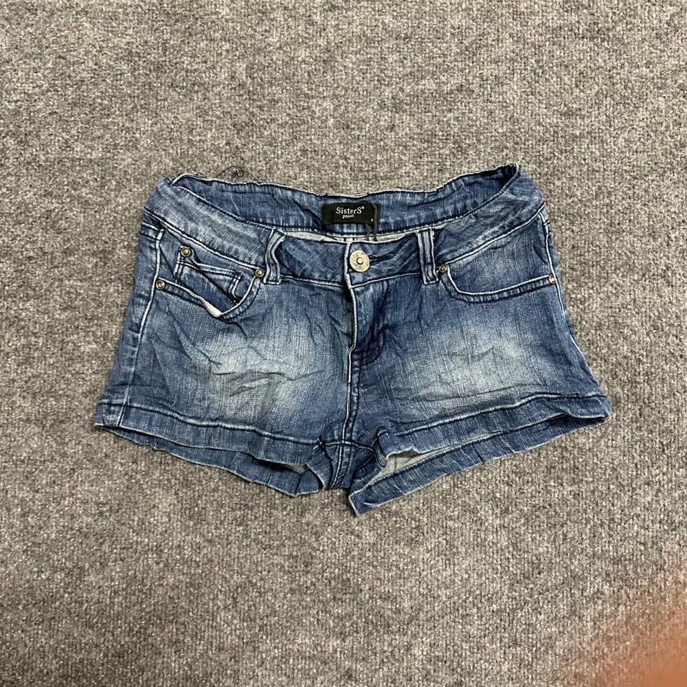 Sisters Point Denim Shorts Womens Size S Blue Low Rise Slim Fit Mini Jean Flora2